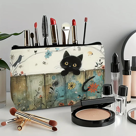Black Cat Floral Zipper Pouch