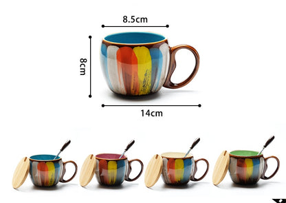Handmade Ceramic Cup with Lid Spoon