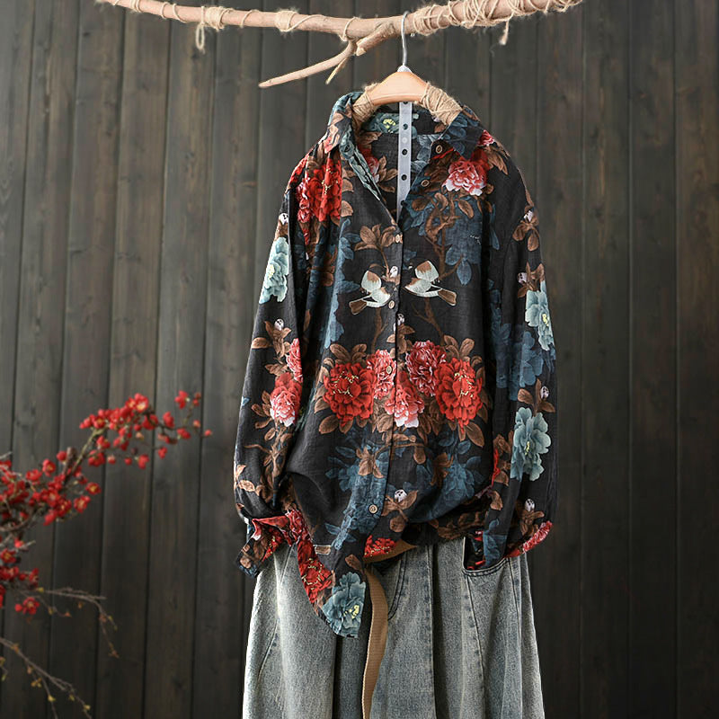Loose Artistic Floral Shirt