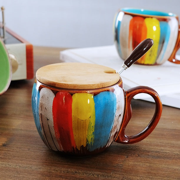 Handmade Ceramic Cup with Lid Spoon