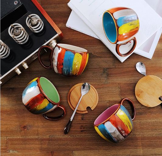 Handmade Ceramic Cup with Lid Spoon