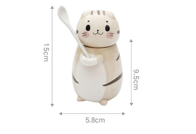 Hand Painted Cute Cat Ceramic Mug With Spoon
