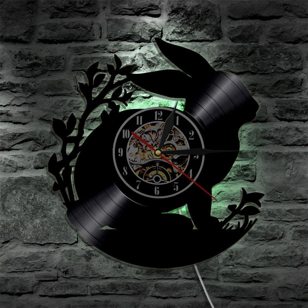 Vinyl Rabbit Wall Clock with LED Night Light