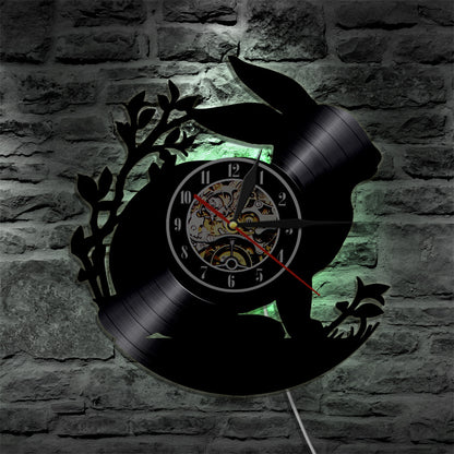 Vinyl Rabbit Wall Clock with LED Night Light
