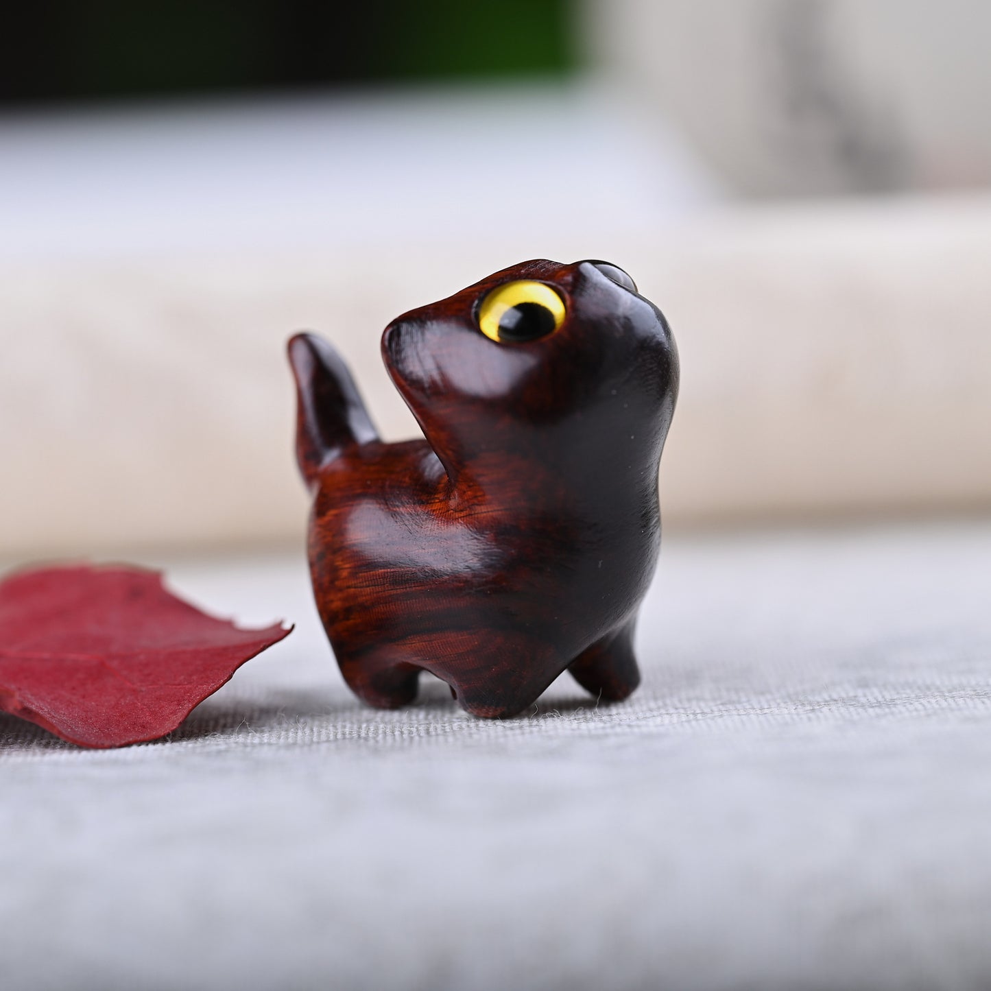 Curious Cat Carving, Guaiac wood/ Rosewood 😻
