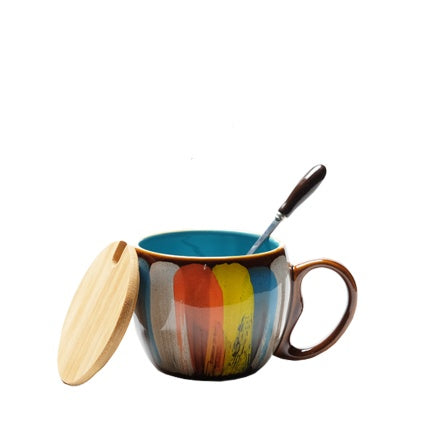 Handmade Ceramic Cup with Lid Spoon