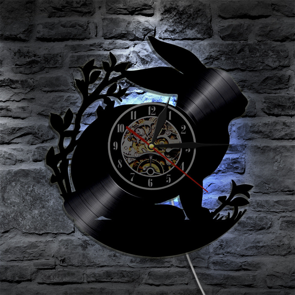 Vinyl Rabbit Wall Clock with LED Night Light