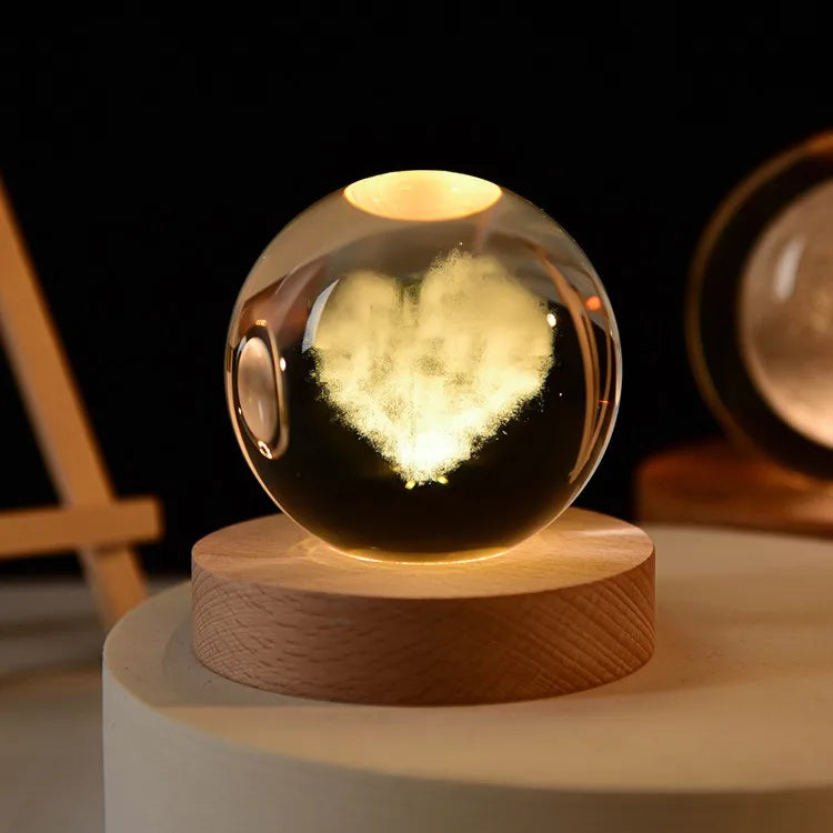 3D Solar System Crystal Ball With LED Base