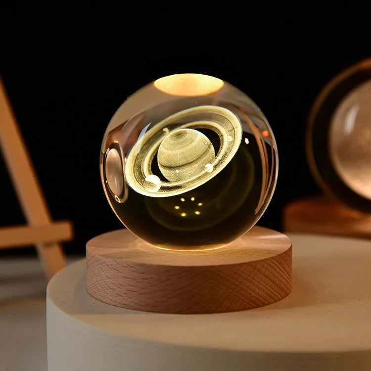 3D Solar System Crystal Ball With LED Base
