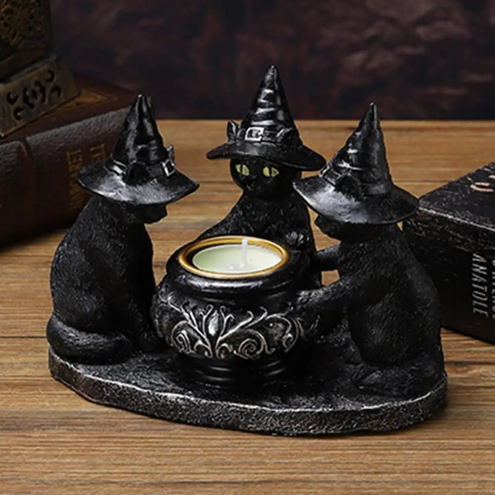 Black Witch Cats Candle Holder