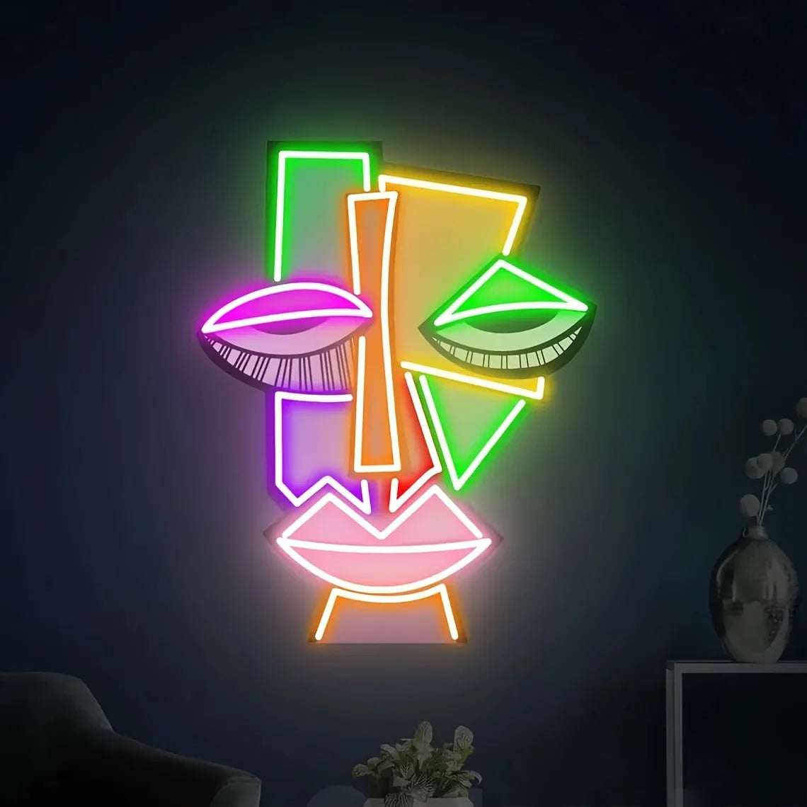 Abstract Face Neon Decor