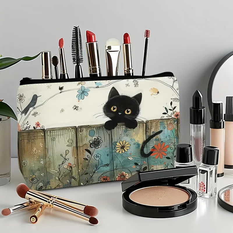Black Cat Floral Zipper Pouch